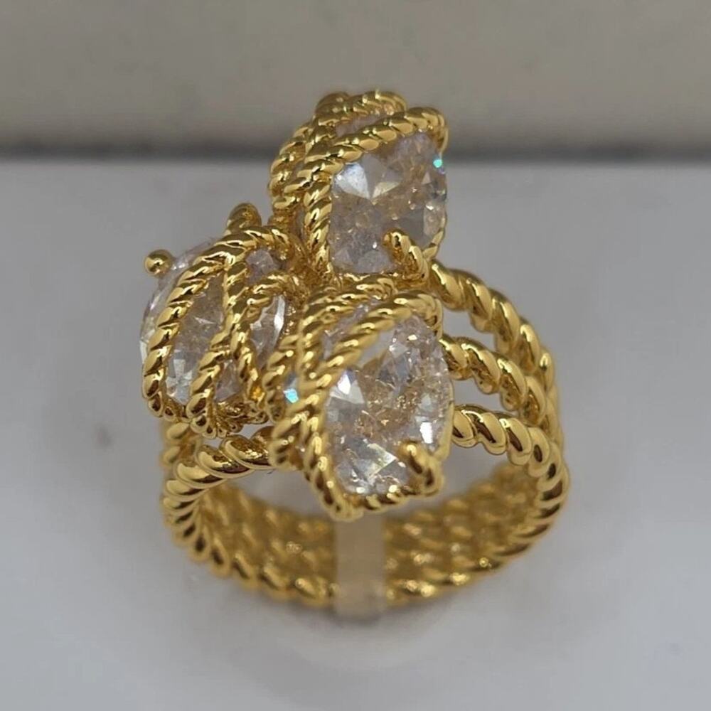 Gold Plated Cubic Zirconia Pear White Cocktail Ring Size 5 Jewelry